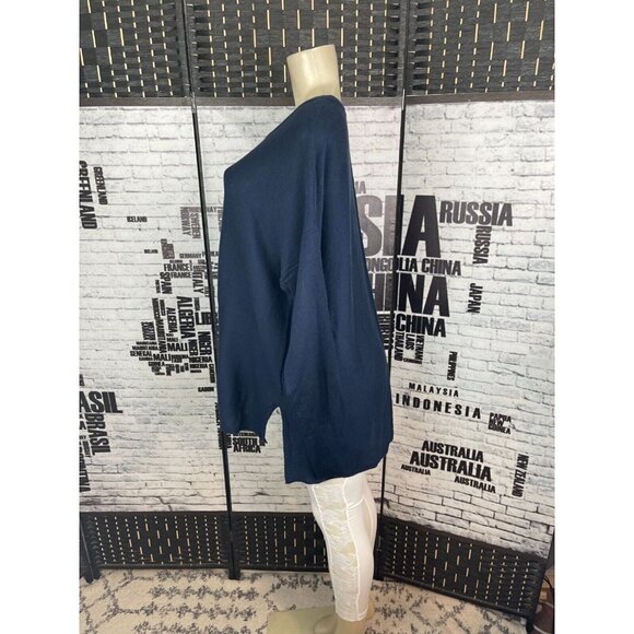 Van Heusen L Navy Blue Crew Neck Ribbed Trim Long Raglan Sleeve Sweater - Picture 4 of 5